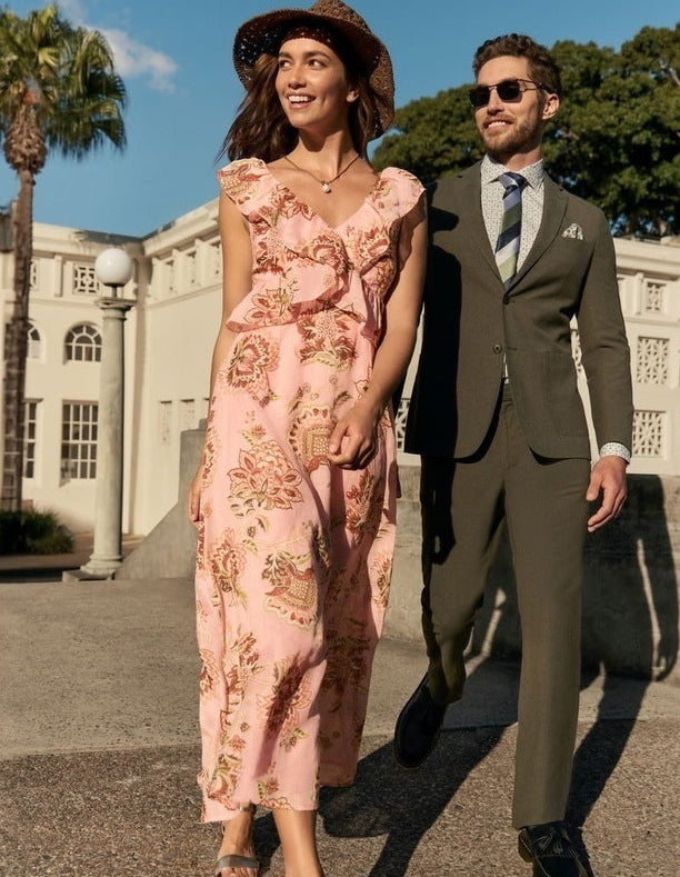 Ramie Maxi Ruffle Dress in Light Pink