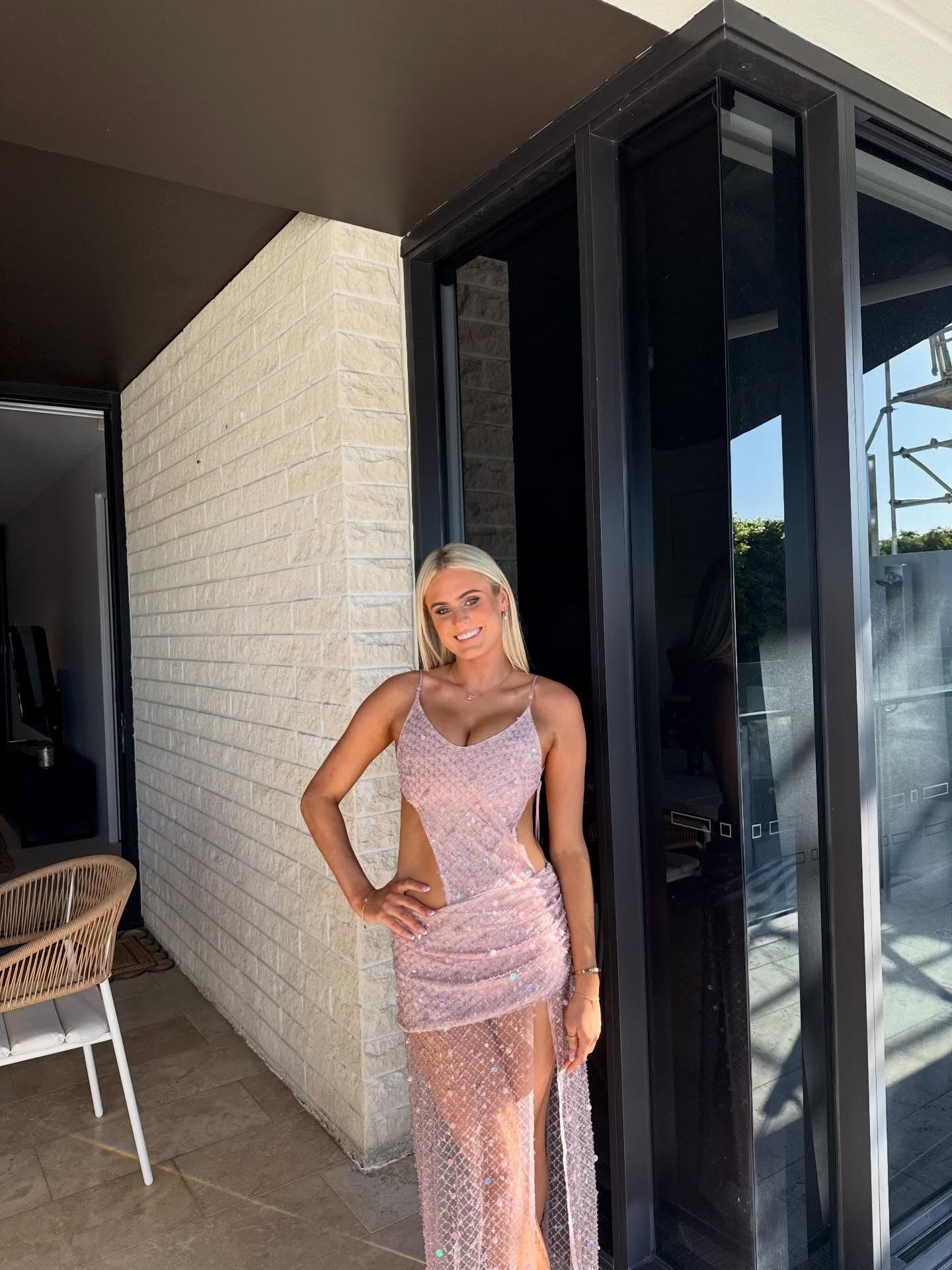Stellar Asymmetric Hand Beaded Maxi Dress