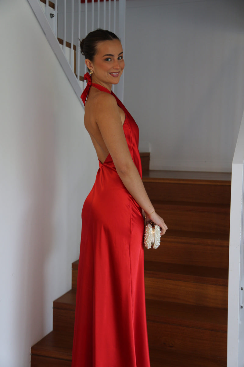 Crossover Maxi Dress in Red