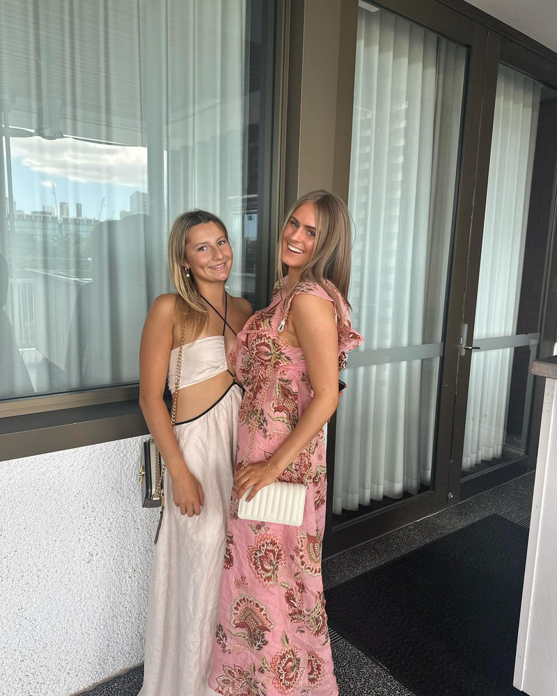 Ramie Maxi Ruffle Dress in Light Pink